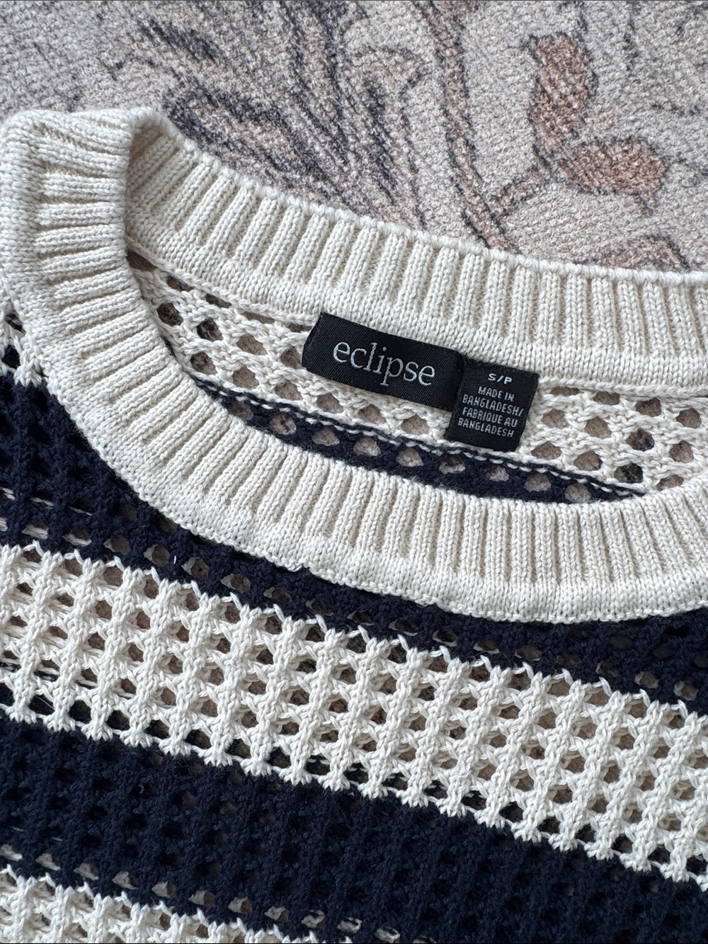 Eclipse Striped Open-Knit Sweater in Cream and Navy - Picture 2 of 3